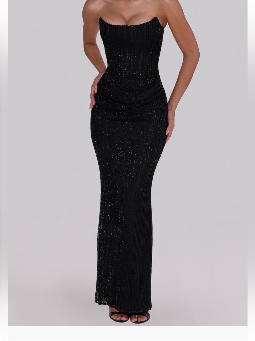 ✨NEW✨ HOUSE OF CB Alicia Hand Beaded Strapless Mermaid Gown Black